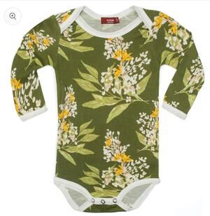 Milkbarn Bamboo Long Sleeve One Piece, Green Floral, NWT